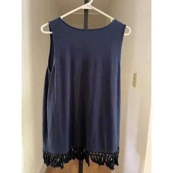 EUC J Jill Cotton Tassel Fringe V-Neck Sleeveless Tank Top - Picture 2 of 4
